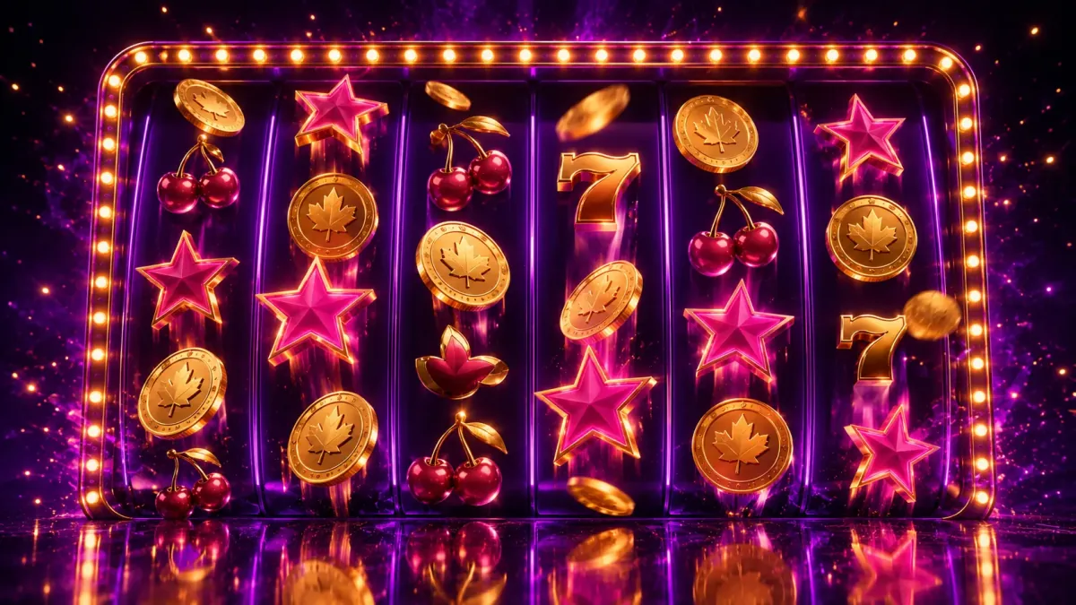 Roulette wheel edged with gold marquee bulbs and a gold ball mid bounce — PlayFame Canada live casino