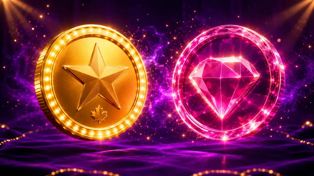PlayFame Canada verification and security — glowing purple shield with gold padlock and Canadian maple leaf